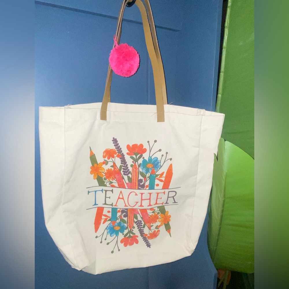 Floral Teacher Tote Bag - White and Tan NWOT